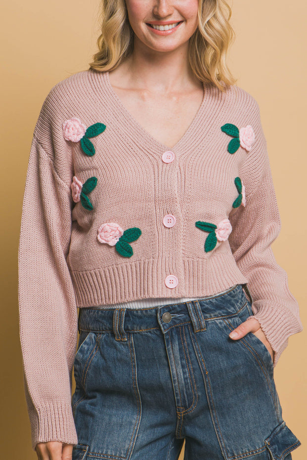 Mid cropped flower cardigan - Fashionmj