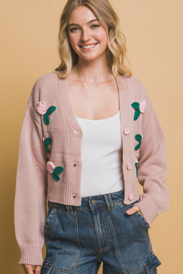 Mid cropped flower cardigan - Fashionmj