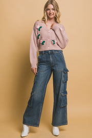 Mid cropped flower cardigan - Fashionmj