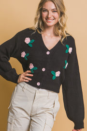 Mid cropped flower cardigan - Fashionmj