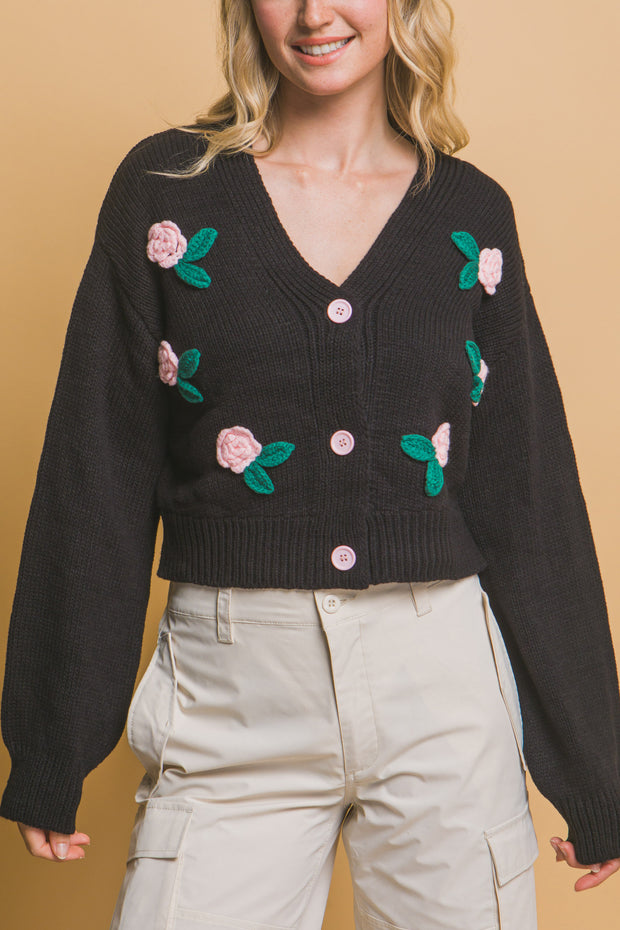 Mid cropped flower cardigan - Fashionmj