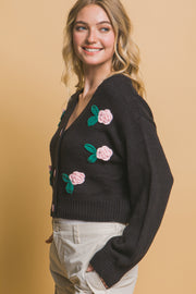 Mid cropped flower cardigan - Fashionmj