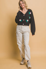 Mid cropped flower cardigan - Fashionmj