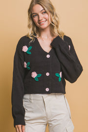 Mid cropped flower cardigan - Fashionmj