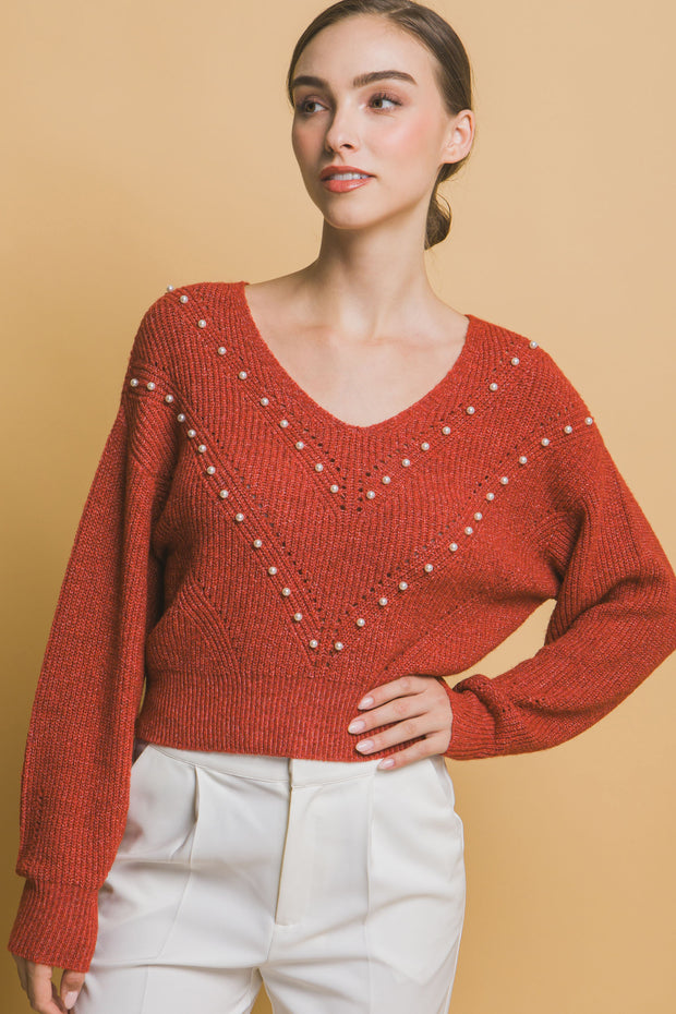 Pearl details sweater - Fashionmj