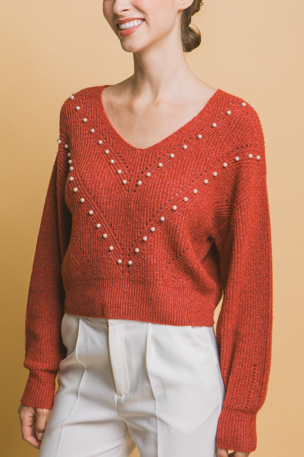 Pearl details sweater - Fashionmj