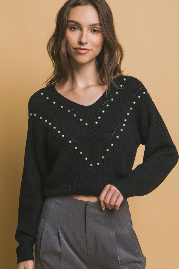 Pearl details sweater - Fashionmj