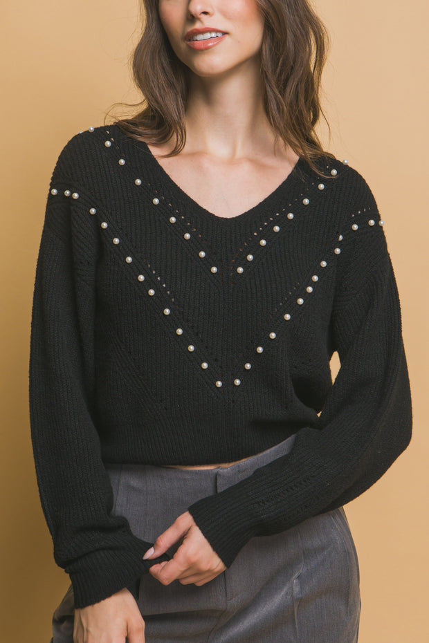 Pearl details sweater - Fashionmj