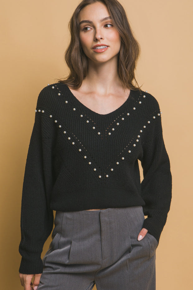 Pearl details sweater - Fashionmj