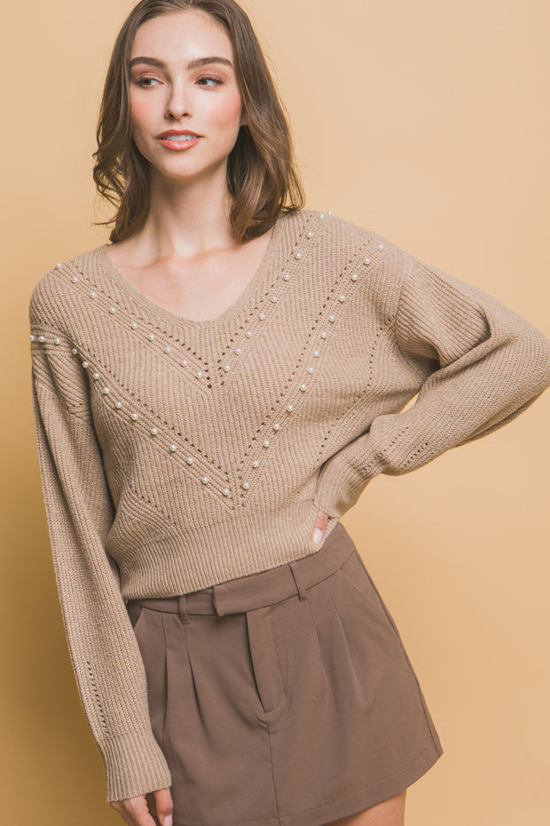 Pearl details sweater - Fashionmj