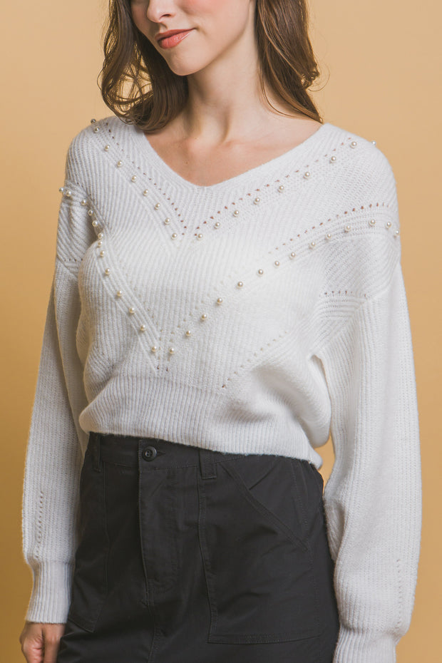 Pearl details sweater - Fashionmj