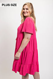 Textured woven tiered dress with tassel tie and pockets - Fashionmj