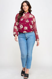 Mesh Floral Ls Top W/cami - Fashionmj