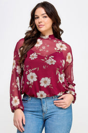 Mesh Floral Ls Top W/cami - Fashionmj