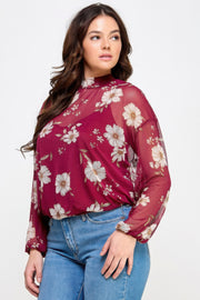 Mesh Floral Ls Top W/cami - Fashionmj