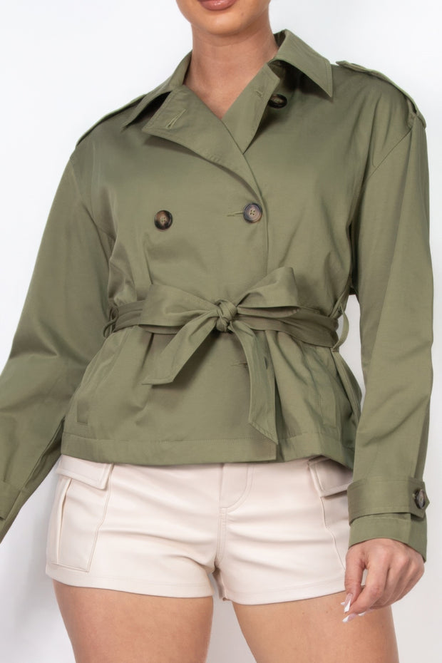 Double-breasted Waist-tie Trench Coat - Fashionmj