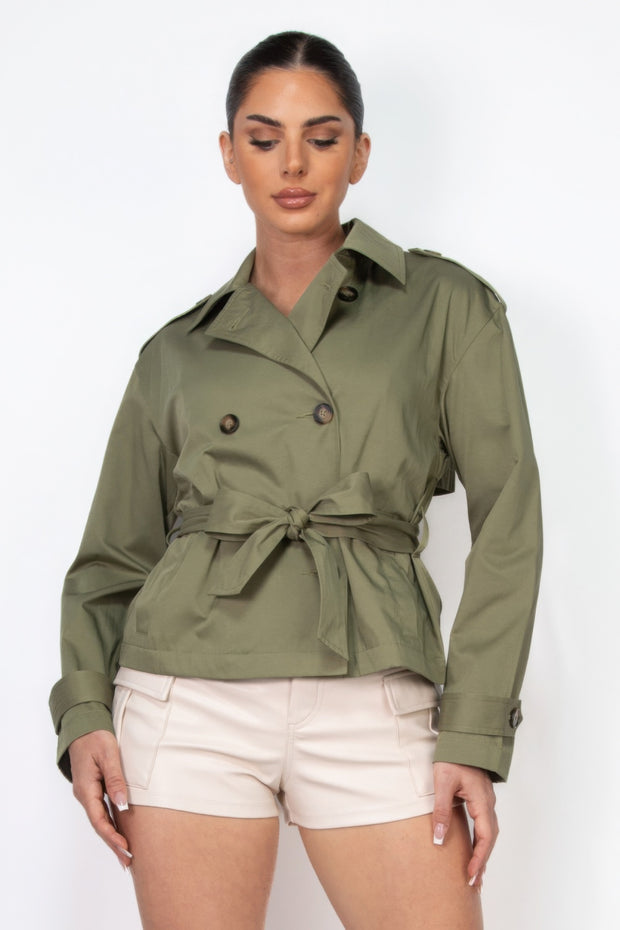 Double-breasted Waist-tie Trench Coat - Fashionmj