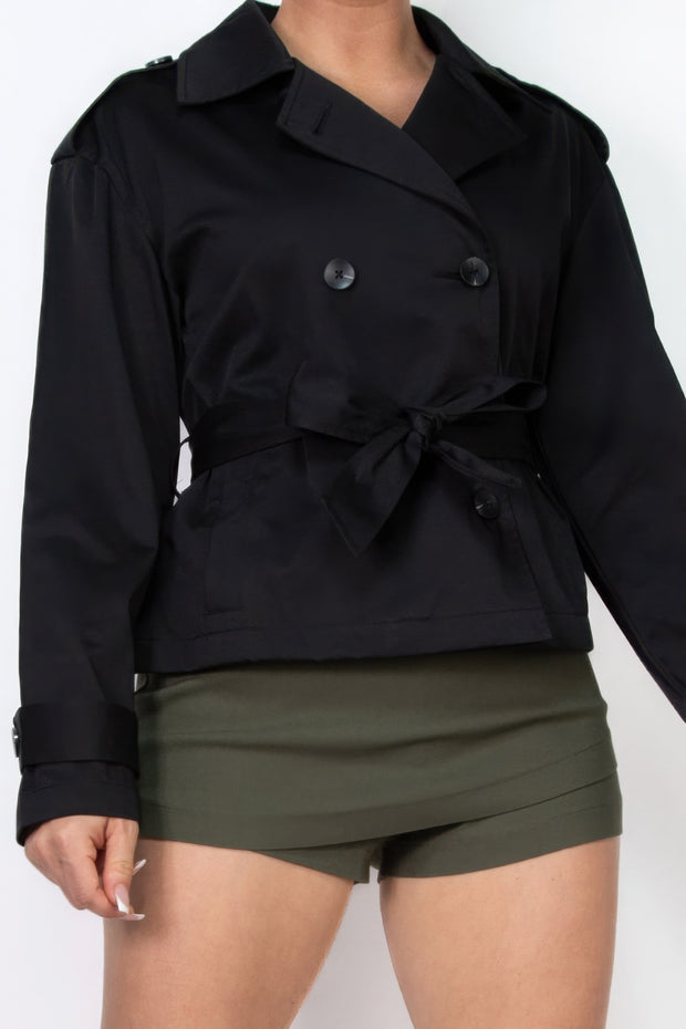 Double-breasted Waist-tie Trench Coat - Fashionmj