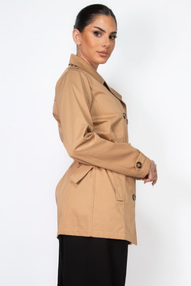 Double-breasted Notch Belted Coat - Fashionmj