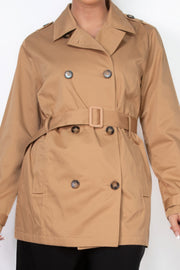 Double-breasted Notch Belted Coat - Fashionmj