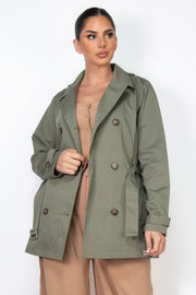 Double-breasted Notch Belted Coat - Fashionmj