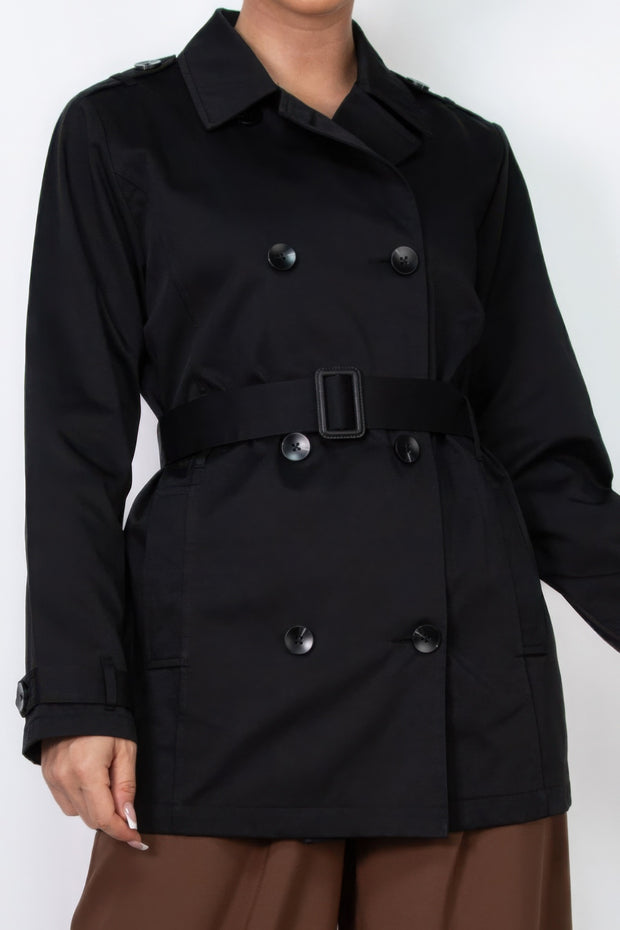 Double-breasted Notch Belted Coat - Fashionmj