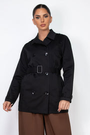 Double-breasted Notch Belted Coat - Fashionmj