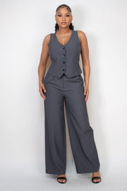 Buttoned Solid V-neck Vest Top - Fashionmj