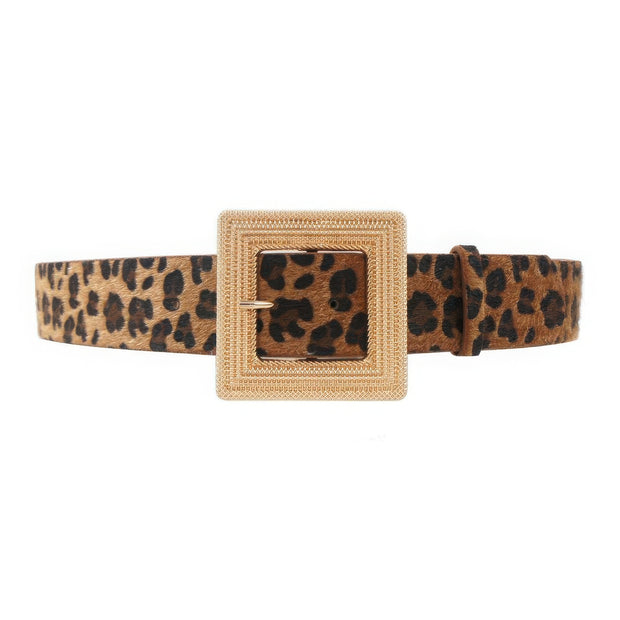 Metal Buckle Leopard Belt - Fashionmj