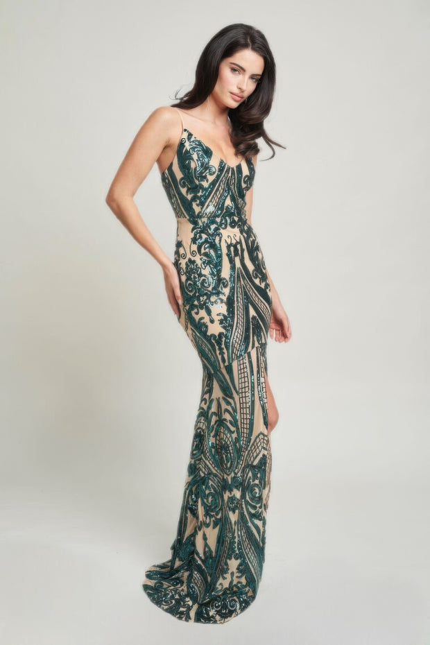 Spaghetti Strap Art Deco Sequins Maxi Dress CCWHOLESALECLOTHING