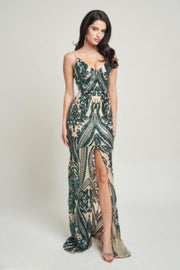 Spaghetti Strap Art Deco Sequins Maxi Dress CCWHOLESALECLOTHING