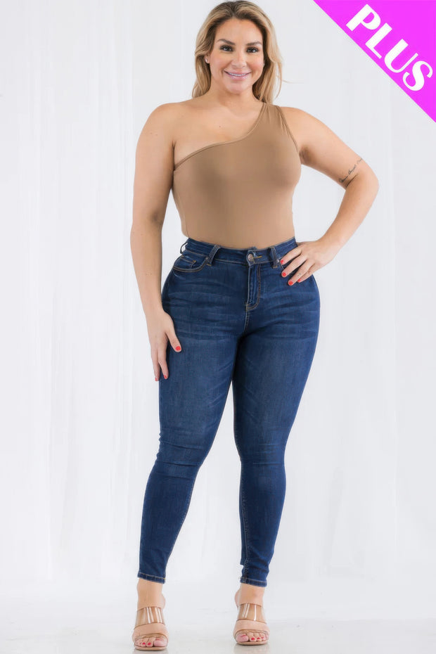 Plus size one shoulder solid casual bodysuit CCWHOLESALECLOTHING