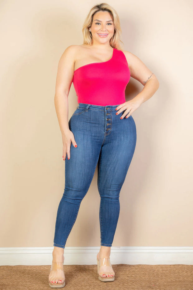 Plus size one shoulder solid casual bodysuit CCWHOLESALECLOTHING