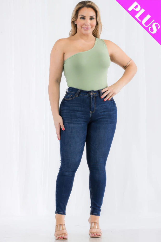 Plus size one shoulder solid casual bodysuit CCWHOLESALECLOTHING