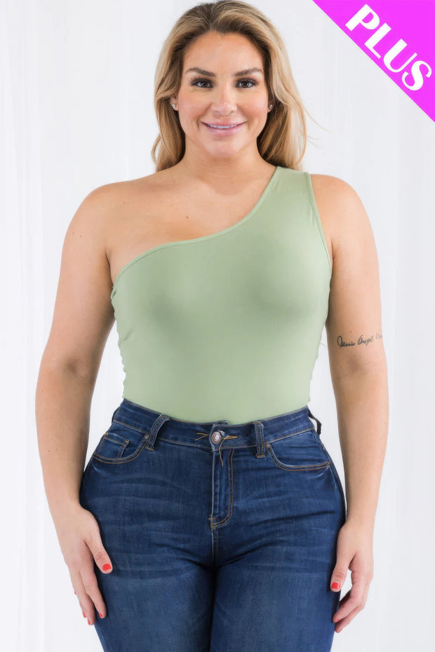 Plus size one shoulder solid casual bodysuit CCWHOLESALECLOTHING