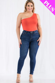 Plus size one shoulder solid casual bodysuit CCWHOLESALECLOTHING