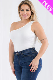 CLose up of Plus size one shoulder solid casual bodysuit by fashion M&J