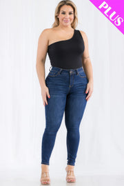 Plus size one shoulder solid casual bodysuit CCWHOLESALECLOTHING