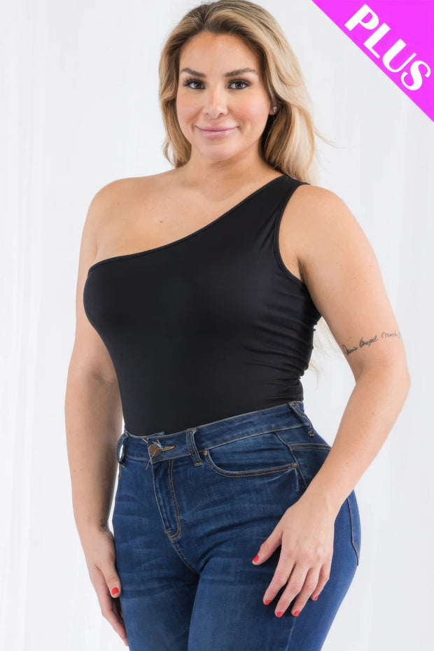 Plus size one shoulder solid casual bodysuit CCWHOLESALECLOTHING