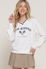 Long slv v-neck embroidered sweatshirt CCWHOLESALECLOTHING