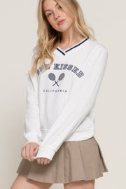 Long slv v-neck embroidered sweatshirt CCWHOLESALECLOTHING