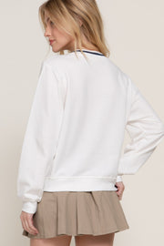 Long slv v-neck embroidered sweatshirt CCWHOLESALECLOTHING