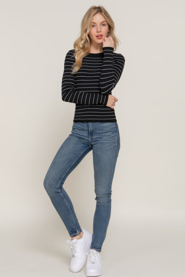 Long slv crew neck stripe sweater CCWHOLESALECLOTHING