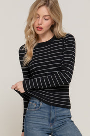 Long slv crew neck stripe sweater CCWHOLESALECLOTHING