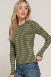 Long slv crew neck stripe sweater CCWHOLESALECLOTHING