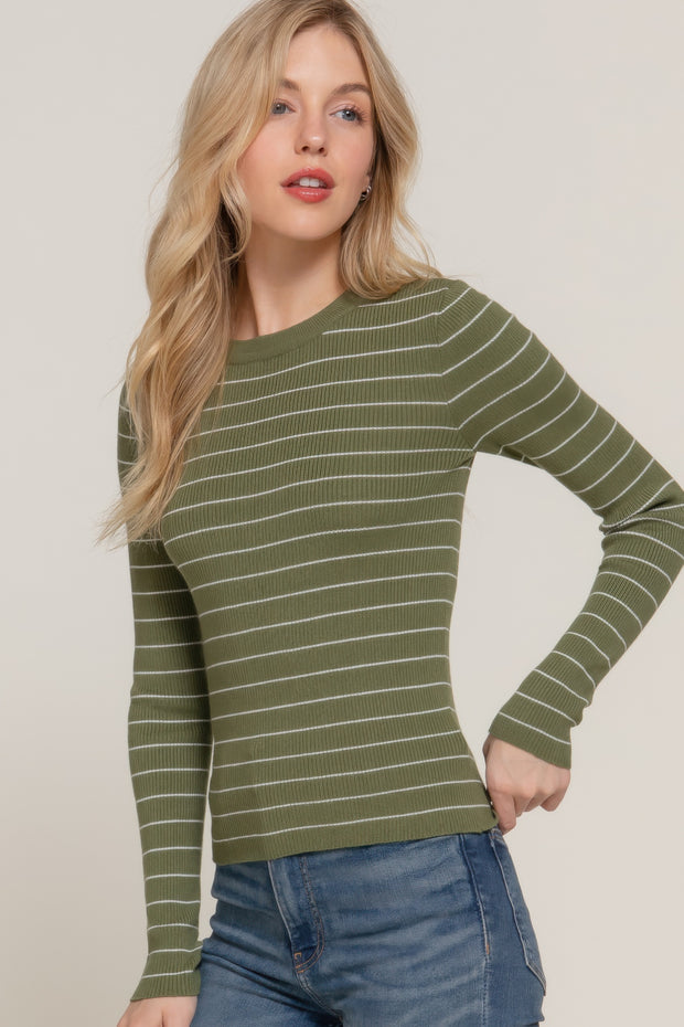 Long slv crew neck stripe sweater CCWHOLESALECLOTHING