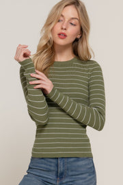 Long slv crew neck stripe sweater CCWHOLESALECLOTHING