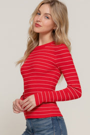 Long slv crew neck stripe sweater CCWHOLESALECLOTHING