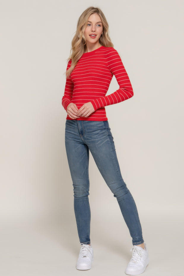 Long slv crew neck stripe sweater CCWHOLESALECLOTHING