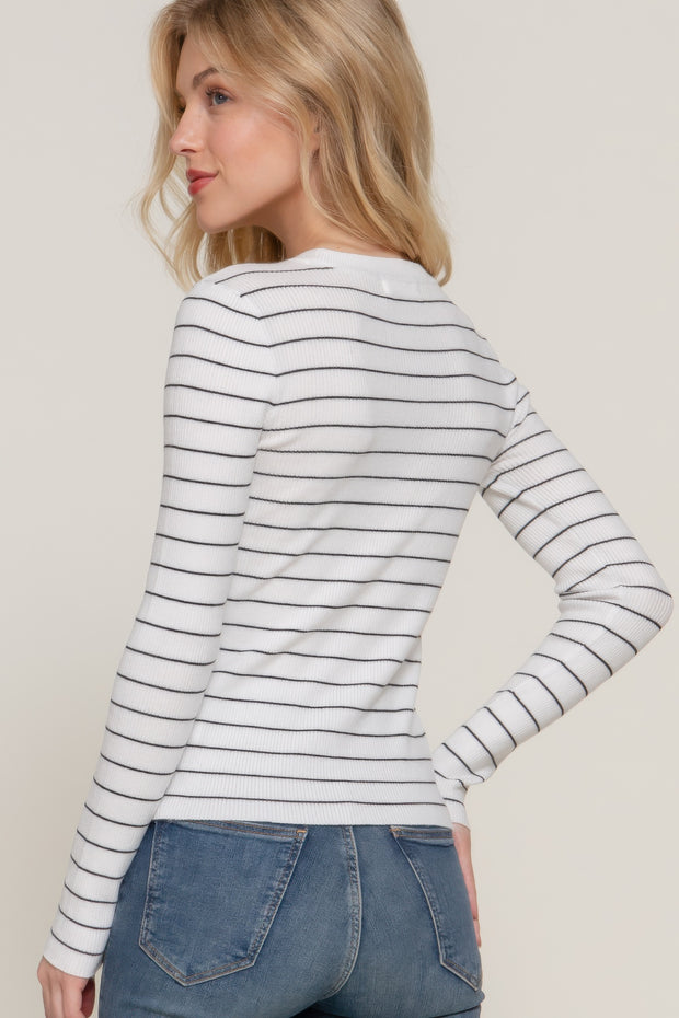 Long slv crew neck stripe sweater CCWHOLESALECLOTHING